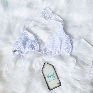 Mika Swim Wear Bermuda Bikini Top in Knit White Size Medium NWT